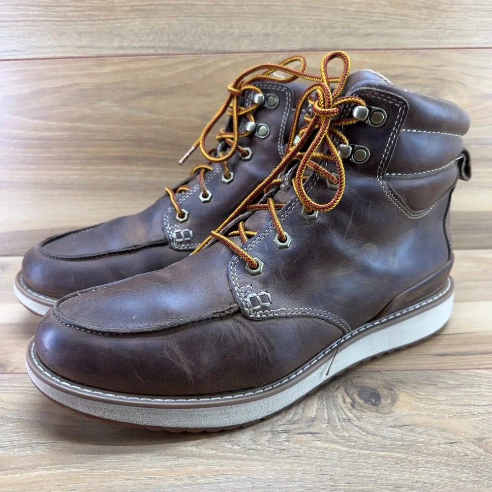 LL BEAN Stonington Moc Toe Boots Mens 11 M Brown Leather Wedge Casual Everyday